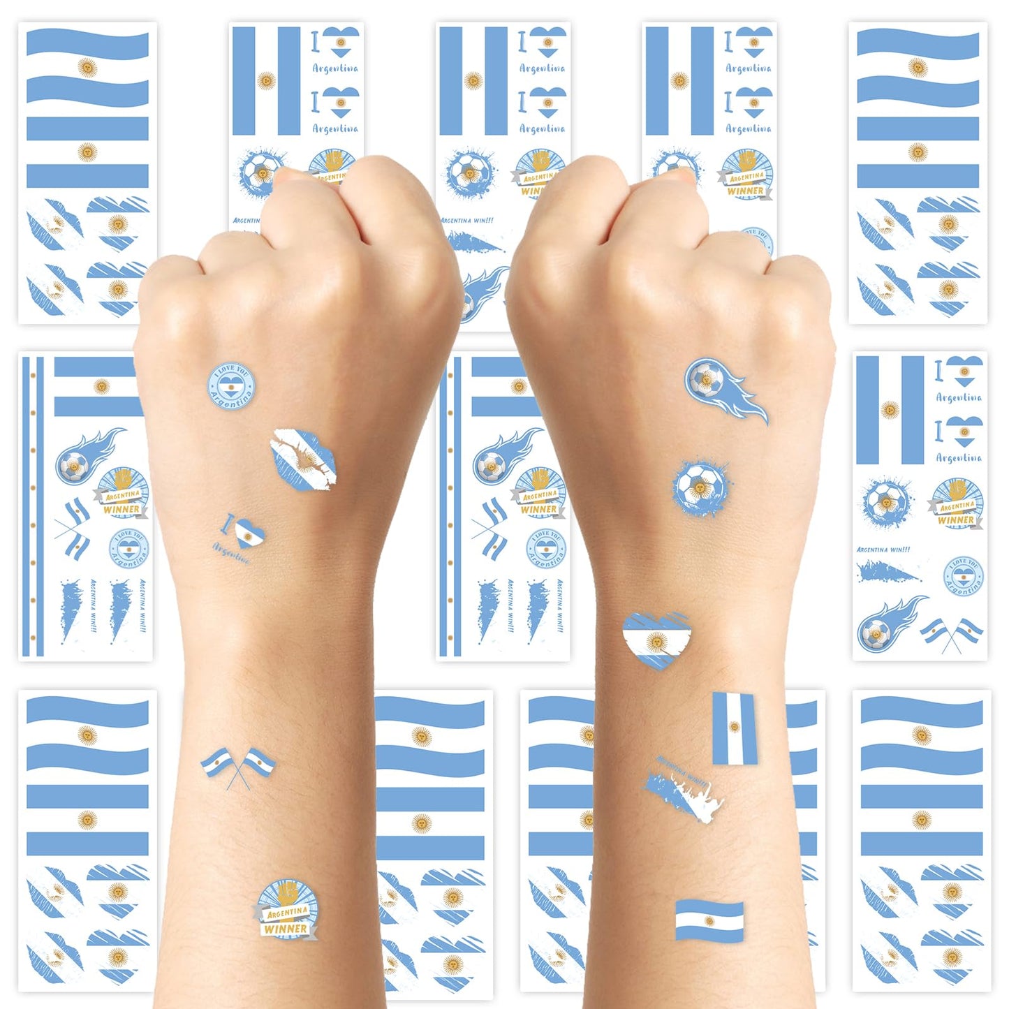 2026 World Cupfor Temporary Tattoos & St Patrick's Day Tattoos, 16PCS 12CM×6CM National Flag Stickers for Fans (Argentina)