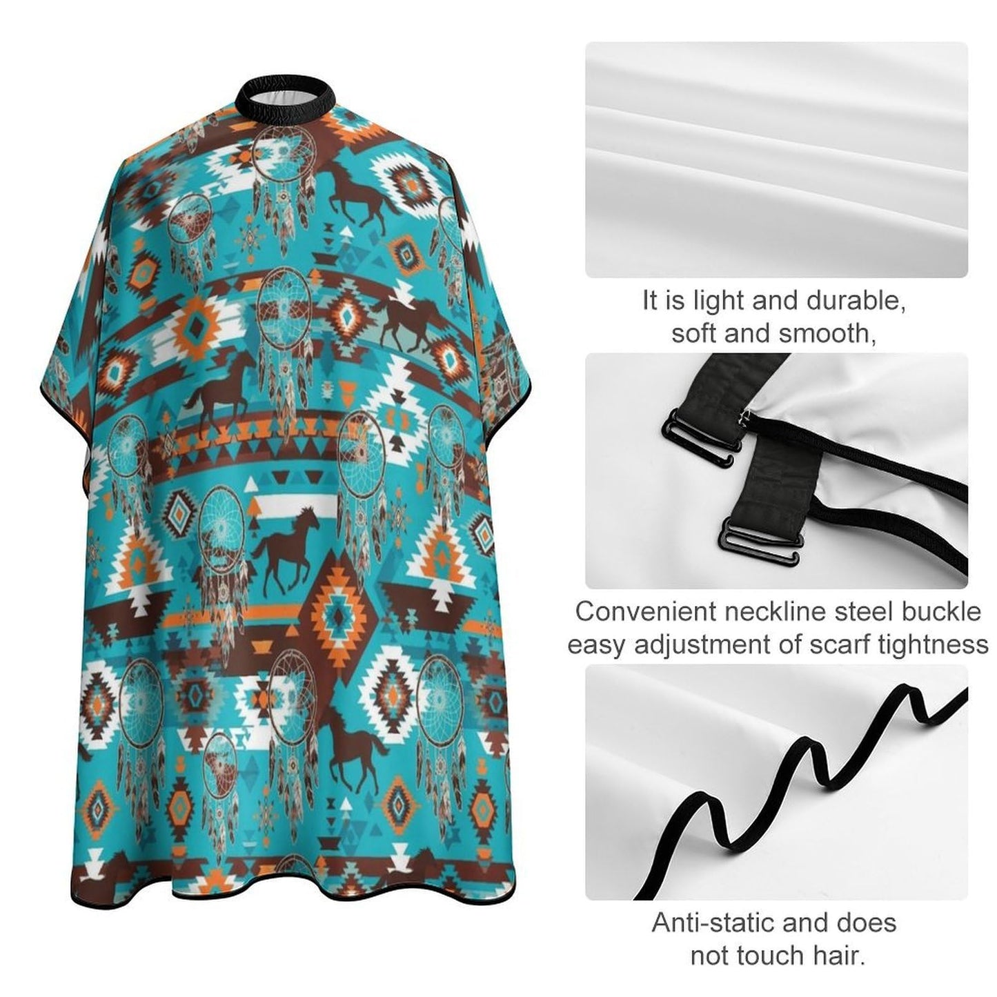 Fashion Hair Cutting Barber Cape, Professional Haircut Salon Cape for Men Women Southwest Native American Ethnic Horse Dreamcatcher Art Turquoise