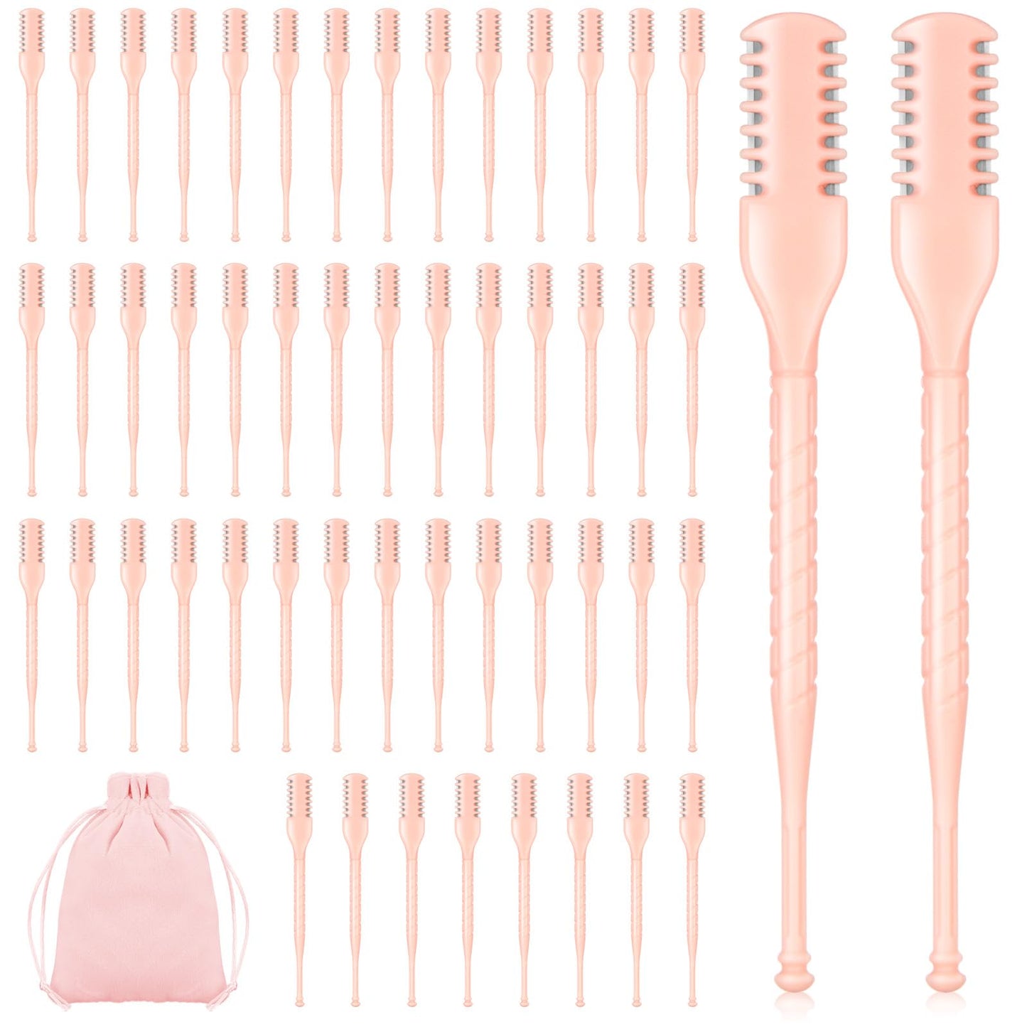 Lothee 50 Pcs Manual Nose Hair Trimmer, Nasal Hair Cutter Bulk for Women, Portable 360 Rotating Nose Hairs Remover Tools for Home, Travel and Beauty Salon, Velvet Storage Bag(Pink)