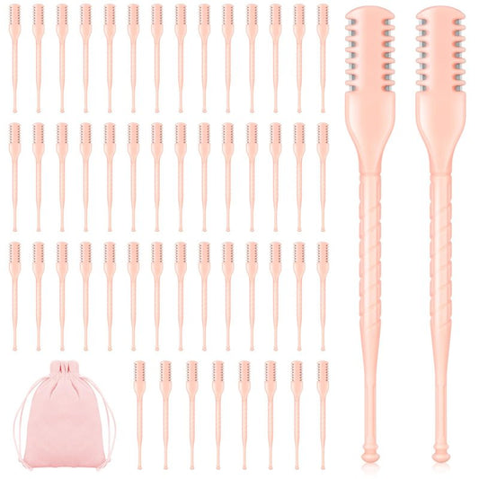 Lothee 50 Pcs Manual Nose Hair Trimmer, Nasal Hair Cutter Bulk for Women, Portable 360 Rotating Nose Hairs Remover Tools for Home, Travel and Beauty Salon, Velvet Storage Bag(Pink)