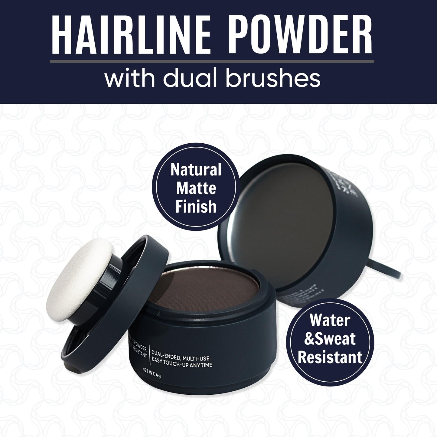 Puggaree Dual Ended Hairline Powder for Root Touch Up and Grey Coverage - Water & Sweat Resistant, Long-Lasting （#01 Dark Brown）