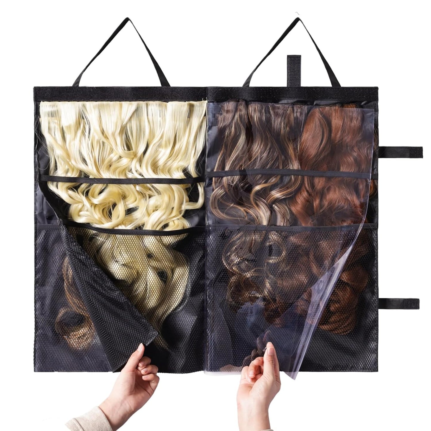 Travel-Friendly Halo Hair Extensions Holder Bag - Lightweight PVC Storage for Multiple Hairpieces | Portable & Easy Fold (Black)