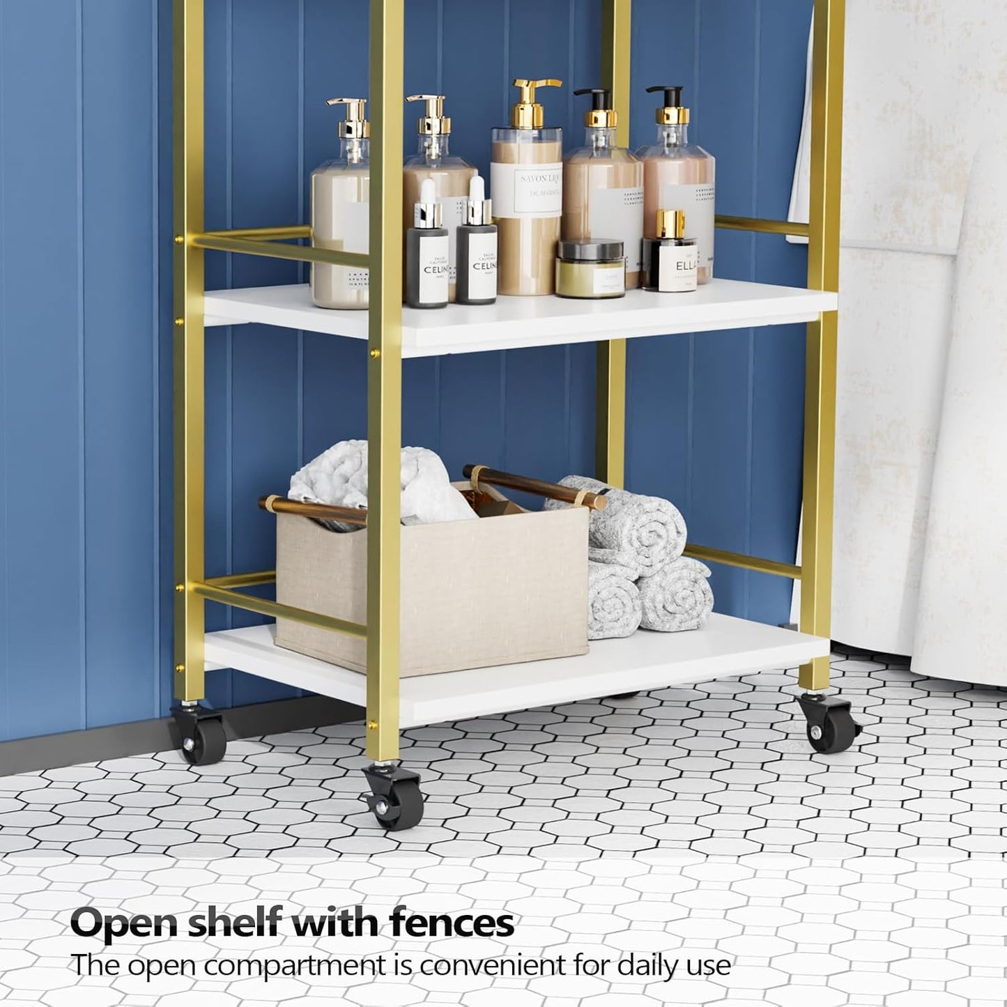 OmySalon Salon Trolley Cart - Mobile Beauty Storage Organizer with 1 Drawer & 2 Trays | White Gold