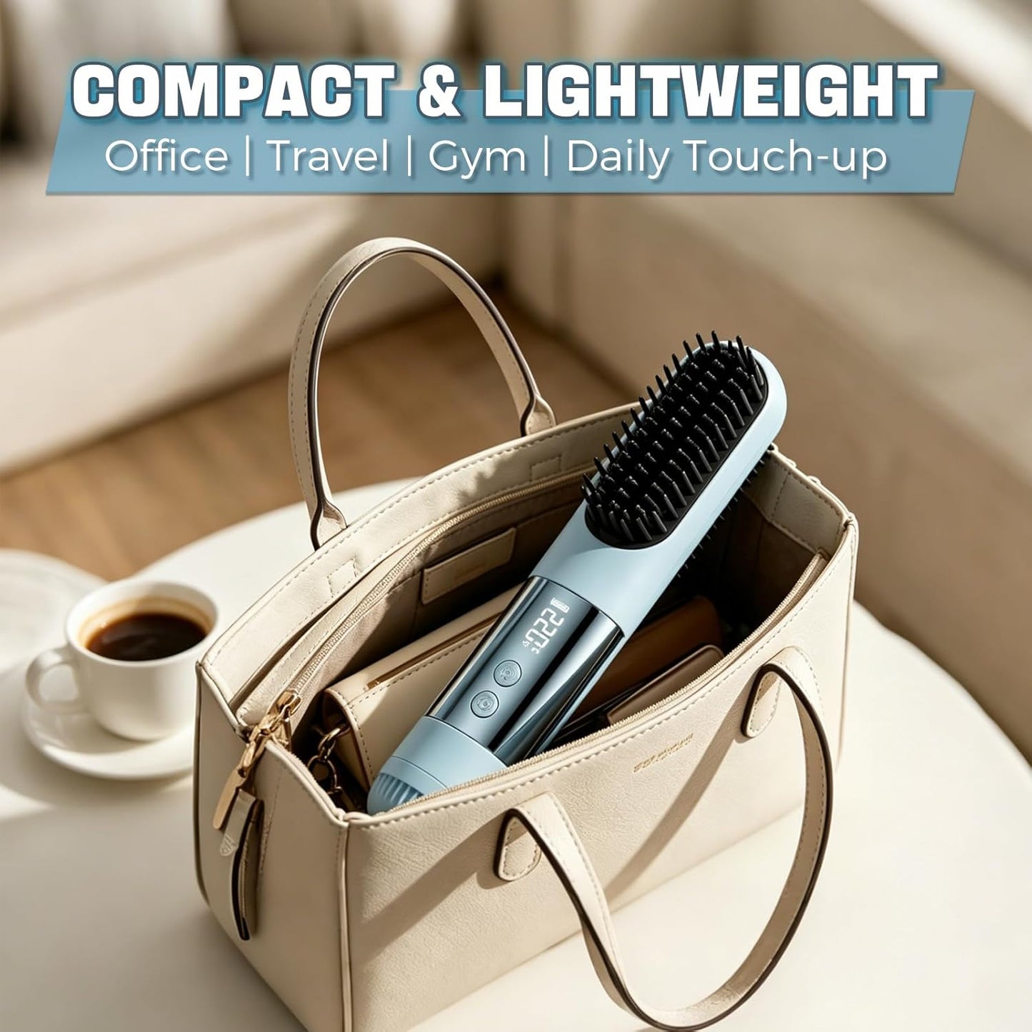 Go Brush Pro - Ionic & Ceramic Straightening Brush with 3 Heat Settings | Fast 30s Heat, 2500mAh USB-C Rechargeable