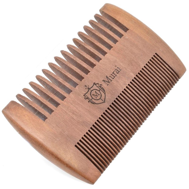 Murai by Giorgio GIOWC Wooden Beard Combs for Men - Dual Action Fine & Wide Tooth Wood, Perfect for Use with Balms and Oils, Cherrywood Pocket Comb for Beard & Moustache.