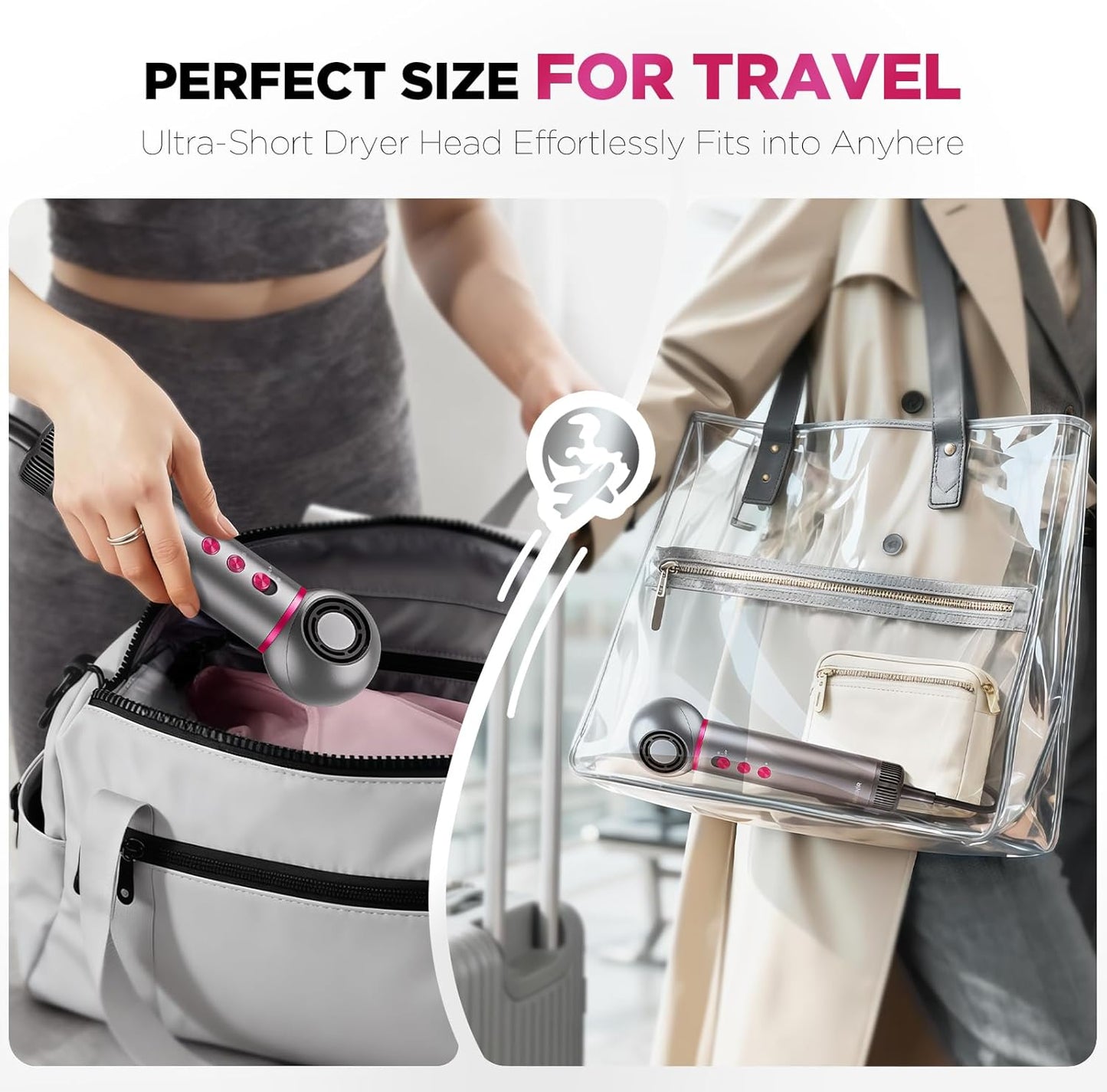 Travel Hair Dryer for Women - Lightweight 360° Rotatable Ionic Blow Dryer with Diffuser | Compact & Portable for Home & Travel