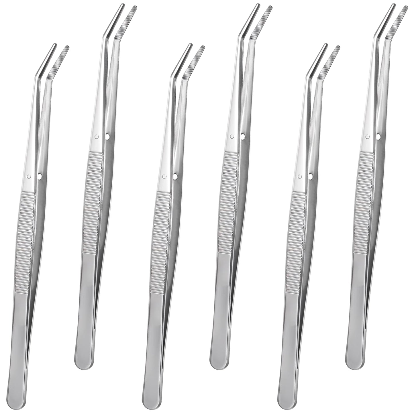 InnoHHustle 6 Pcs Stainless Steel Craft Tweezers Set with Curved Serrated Tip, Silver, Modern Style, 6-Inch