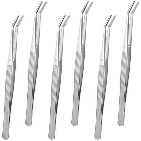 InnoHHustle 6 Pcs Stainless Steel Craft Tweezers Set with Curved Serrated Tip, Silver, Modern Style, 6-Inch