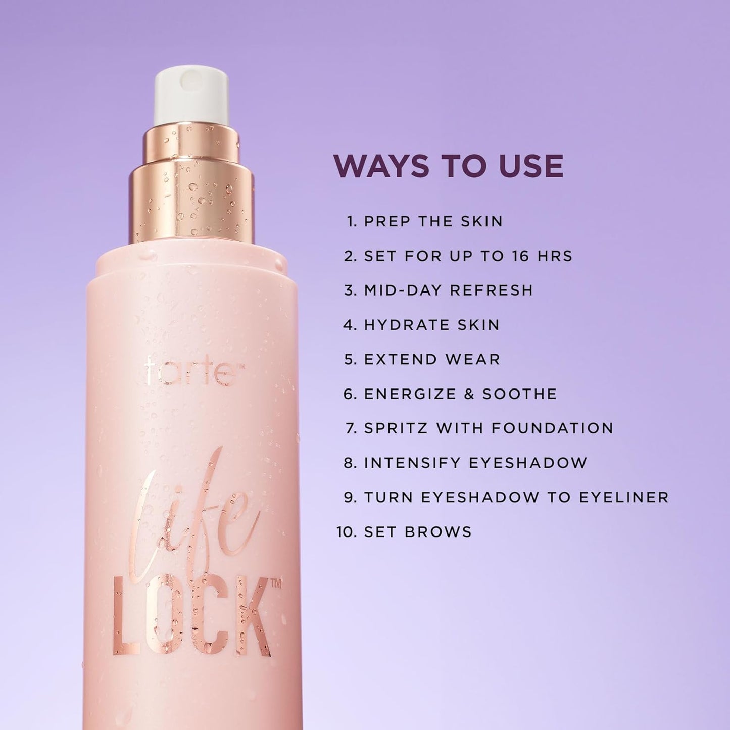 Tarte Life Lock Hydrating Setting Spray - 10-in-1 Weightless Mist with Hyaluronic Acid for Long-Lasting Makeup | Waterproof & Vegan