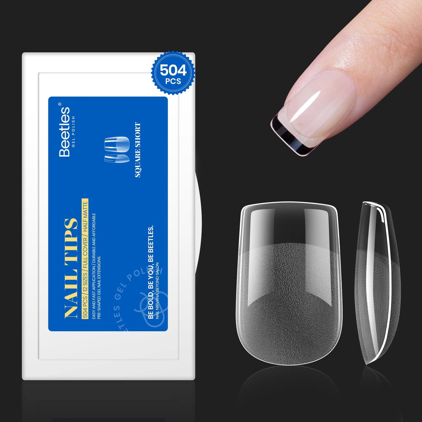Beetles 504Pcs XS Short Square Nail Tips,12 Sizes Fake Nail Pre Shaped