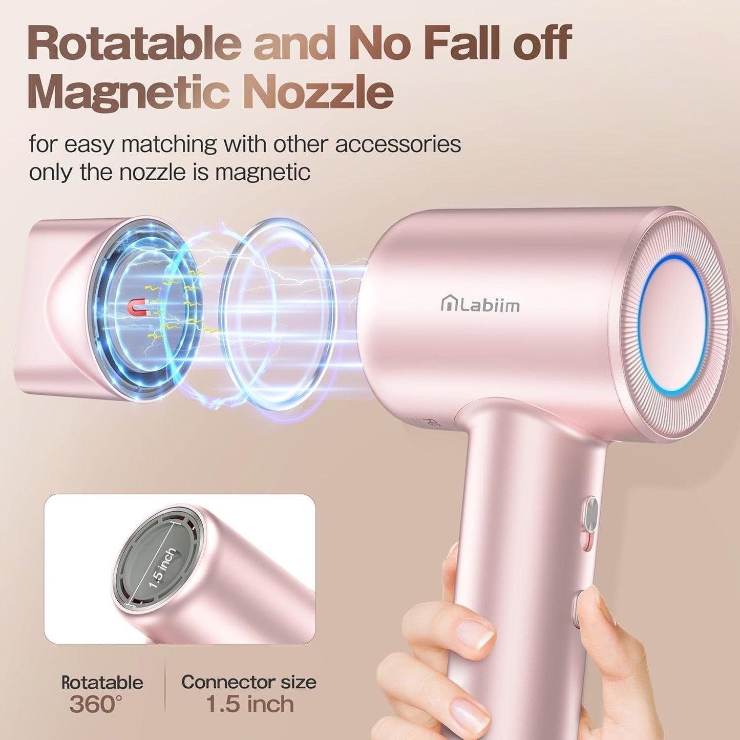 High-Speed Ionic Hair Dryer - Quiet Compact Blow Dryer with Brushless Motor | Pink, Fast Drying & Travel-Friendly