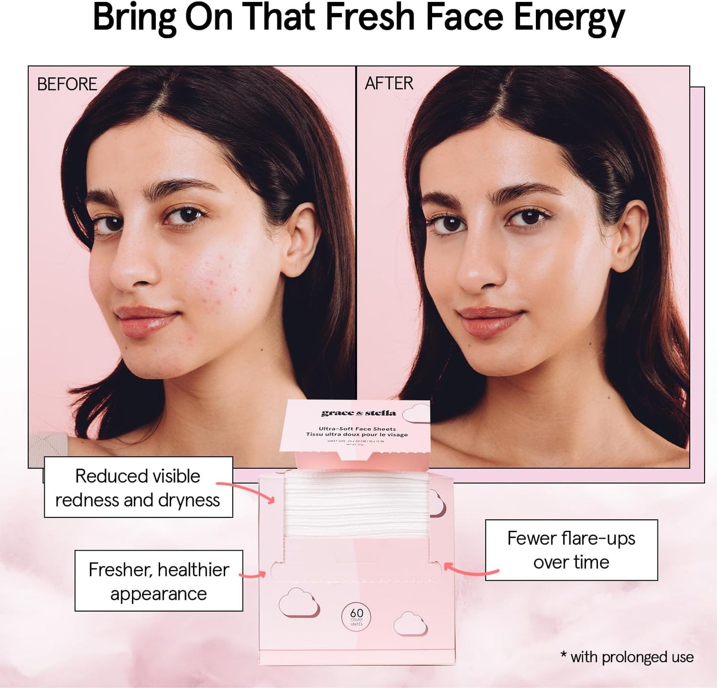 Face Towels Disposable - Ultra-Soft Absorbent Wipes for Cleansing | XL Lint-Free Vegan Facial Towels (60 Count)