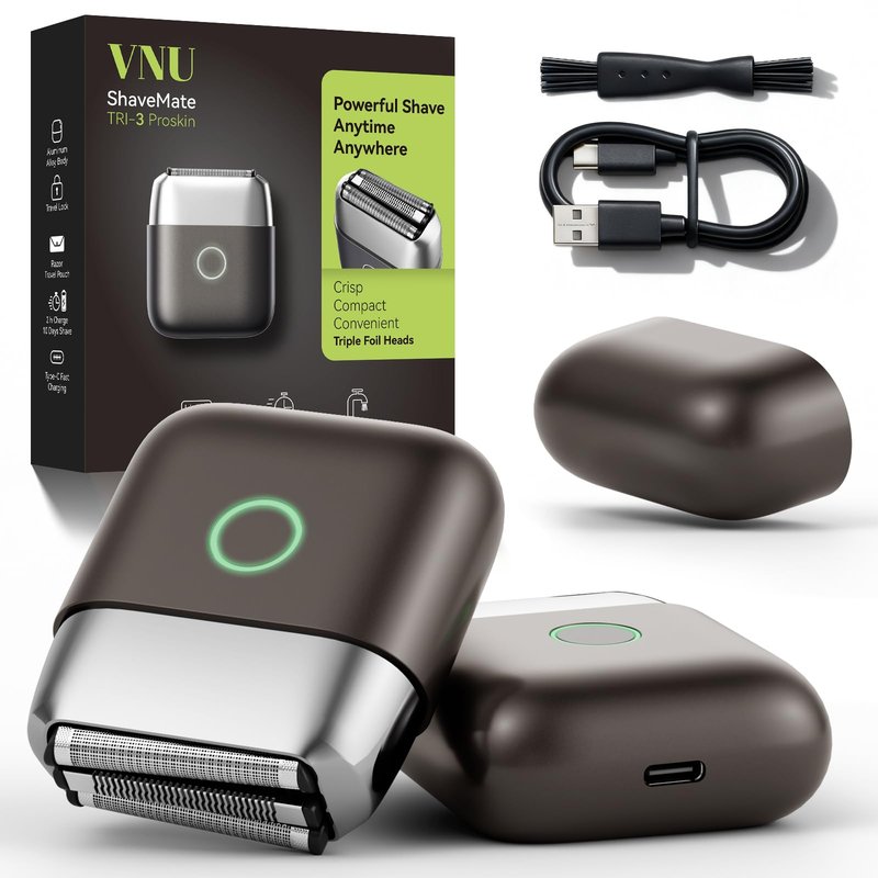VNU Alloy Body Foil Shaver, Mini Pocket Shaver for Travel, Electric Razor for Men Face Beard, IPX7 Waterproof & 60-Day Standby, Gift for Men/Husband/Dad (Dark Gray)