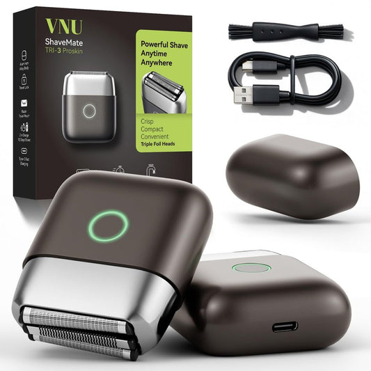 VNU Alloy Body Foil Shaver, Mini Pocket Shaver for Travel, Electric Razor for Men Face Beard, IPX7 Waterproof & 60-Day Standby, Gift for Men/Husband/Dad (Dark Gray)