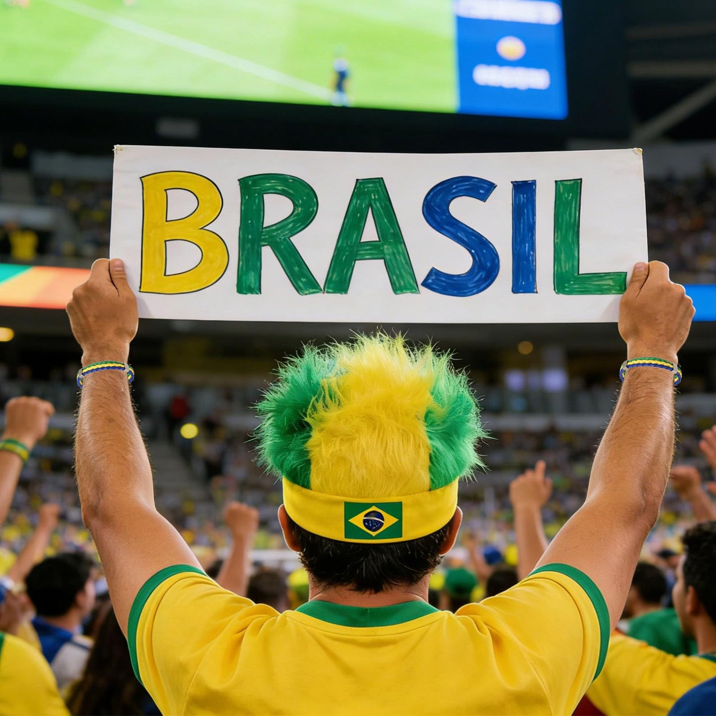 2026 Brazil Fan Kit - Face Paint Sticks, Flag Scarf, Hairy Headband, Wristband, Soccer Horns, Temporary Tattoo for Soccer, Football, Rugby, Baseball, Game Day, Watch Parties & National Celebrations