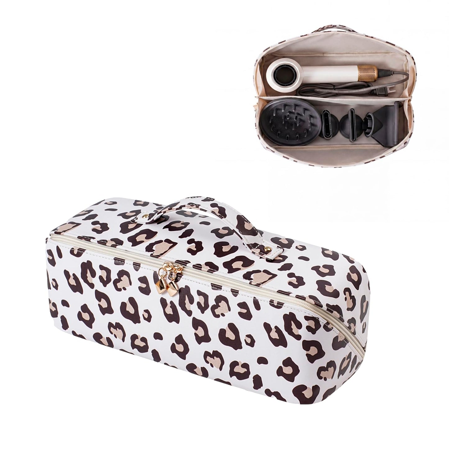 RSRSLEII Hair Tools Travel Bag, Waterproof Hair Styling Accessories Storage Case for Hair Dryer Straightener Curling Iron, Wide-open Hot Hair Tool Organizer with Dividers(01 Leopard)
