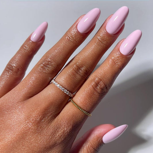 Glamnetic Press On Nails - Medium Oval Fake Nails | Glossy Light Pink Press On Nails, Salon Quality Kit with Glue | Pink Obsession - 30 Nail Set in 15 Sizes