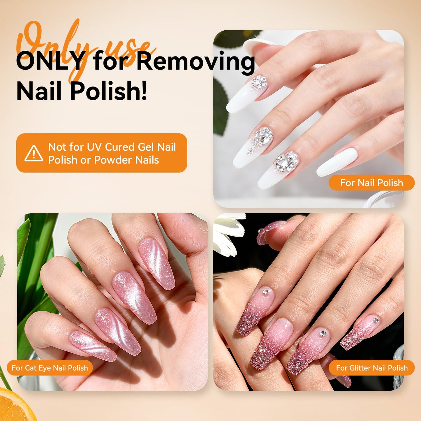 JODSONE Non-Acetone Nail Polish Remover, 6.09 Fl.Oz Orange Scent Nail Polish Remover,Gentle & Nail-friendly with Vitamin E & Aloe,Push-down Pump,Easy Daily Removal for Regular Nail Polish