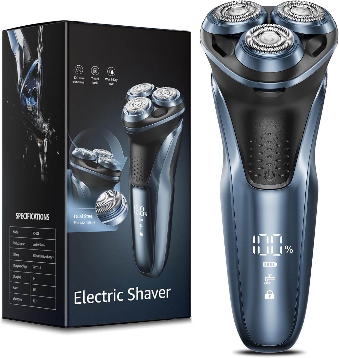 Travel Electric Razor for Men - 5D Floating Head Shaver for Smooth Shave | IPX7 Waterproof, USB-C Rechargeable, Stainless Steel Blades
