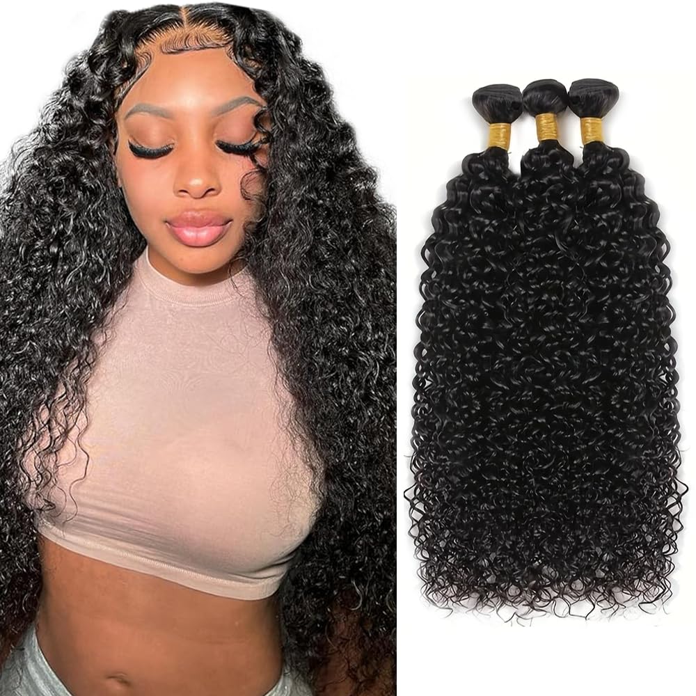 Curly Bundles Human Hair 1B Wet and Wavy Bundles Kinky Curly Human Hair Bundle 18 20 22 inch WuvuSnm Natural Black Bundle