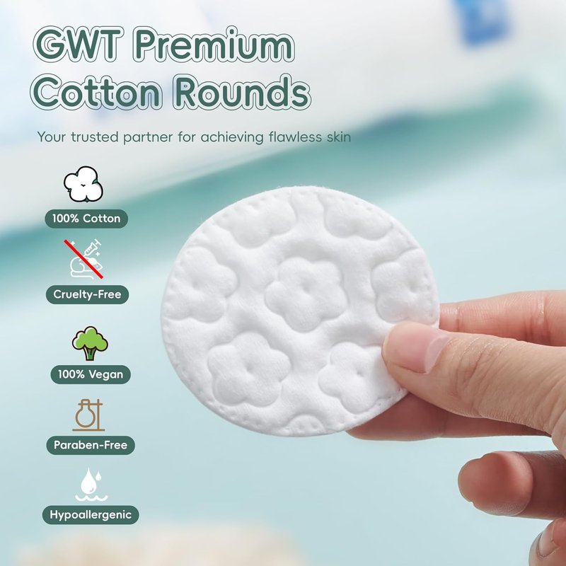 Premium Cotton Rounds - Lint-Free Makeup Remover Pads | Soft, Hypoallergenic, 100% Pure Cotton - 100 Count (Pack of 3)