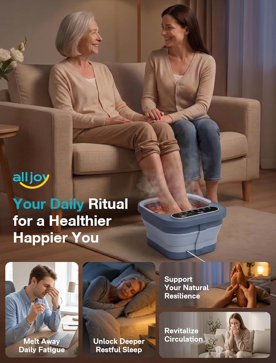 Collapsible Foot Spa with Heat - Pedicure Bath with Bubbles & 6 Rollers | Stress Relief Soaking Tub for Relaxation