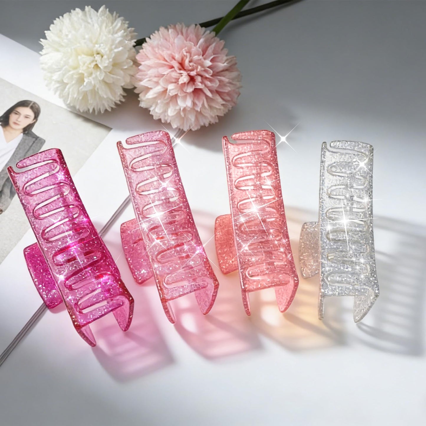 SEMATA Large Claw Clips for Thick Hair Square Hair Claw Clips for Women Rectangle Hairs Clip Nonslip Acrylic Banana Jaw Clip Hairs Accessories