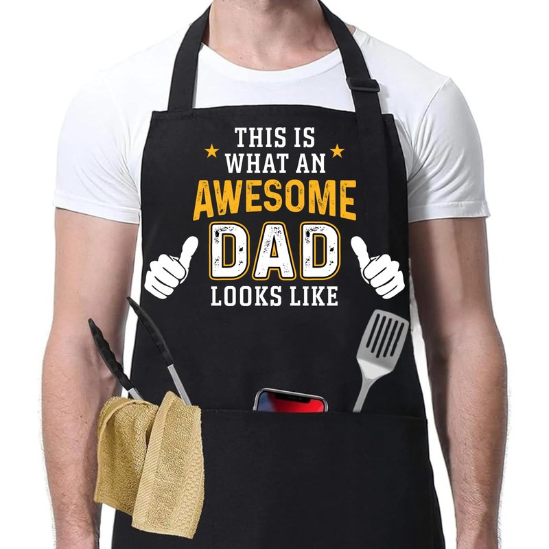 Wrappiness Funny Apron for Men, Dad, Husband - Awesome Dad - Adjustable BBQ Cooking Grilling Chef Apron with Pockets - Gift for Fathers Day Birthday Christmas