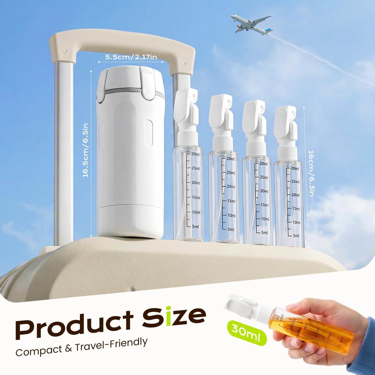 4 in 1 Travel Dispenser Bottle, Leak Proof Refillable Pump Travel Bottles Suitable for Travel, Camping and Gym,4 Pack 30ML Toiletry Containers (White)