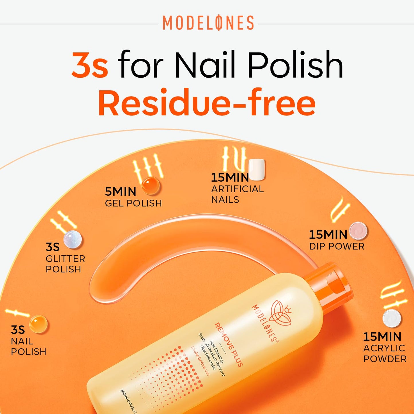 Modelones Nail Polish Remover Acetone Professional Gel Polish Remover for Nails Glue/Acrylic/Dip Powder Remover, Natural Formula with Jojoba Oil for Nail Moisturizing & Care (8 FL.Oz.), Lemon