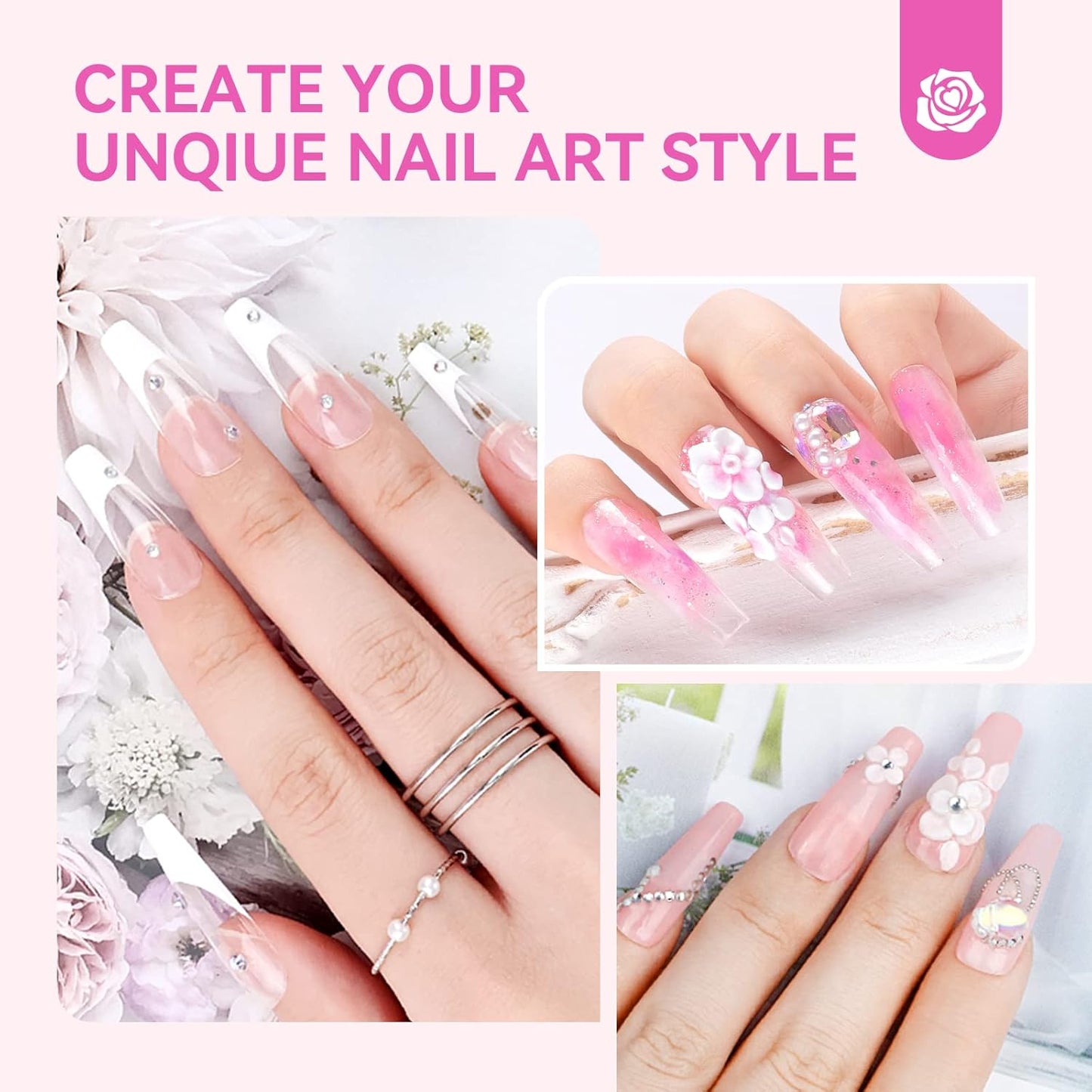 Acrylic Nail Kit with Drill & UV Light - Clear, Pink, Black & Red Powder & Gel Polish for DIY Nail Art