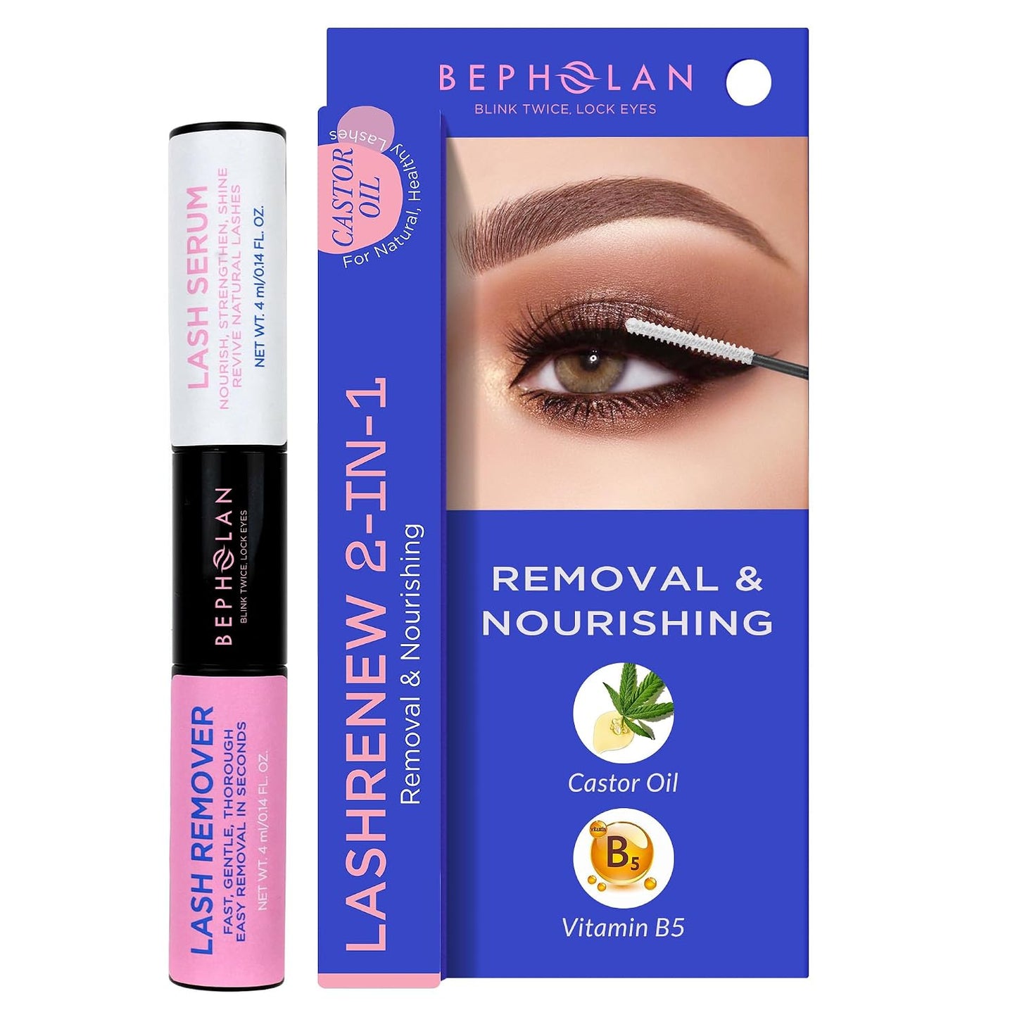 Lash Glue Remover & Serum | Organic Castor Oil for Longer, Thicker Lashes - Non-Irritating for Sensitive Eyes