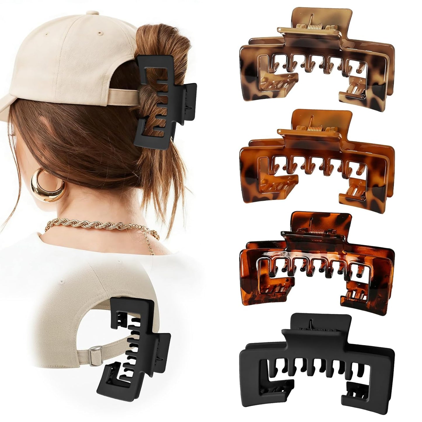 Claw Clips for Baseball Caps - Strong Non-Slip Hair Accessories | 4 Pcs Mixed Colors for Thick & Fine Hair