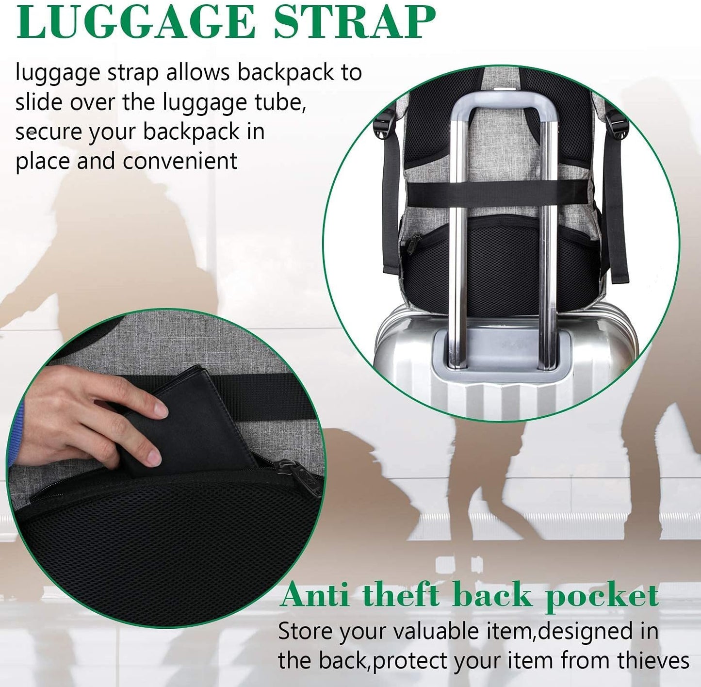 MATEIN Travel Laptop Backpack - Anti-Theft Water-Resistant Bag for 15.6" Laptops | Grey