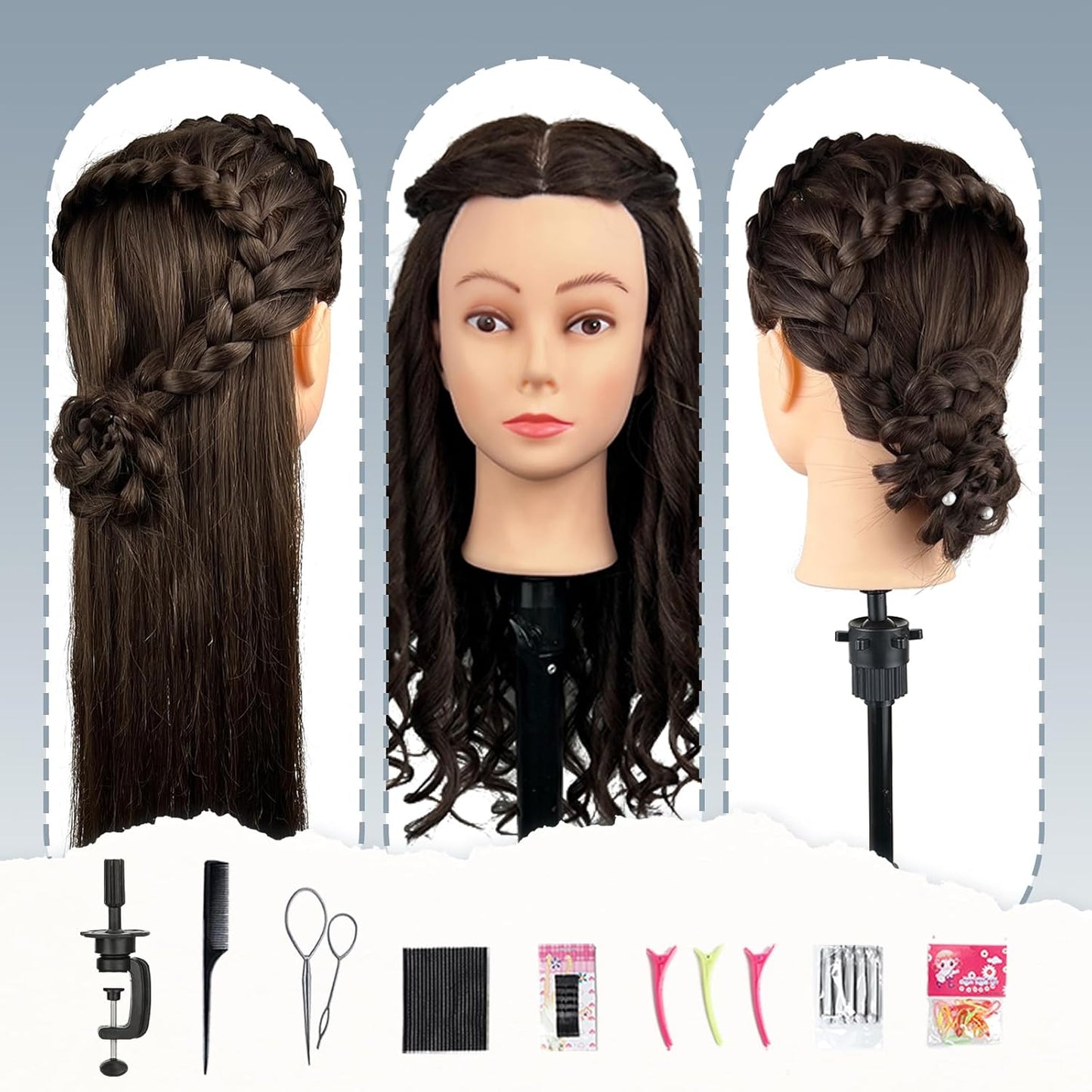 Mannequin Head - 80% Real Human Hair for Hairdresser Practice | Cutting, Braiding & Styling Tools Included
