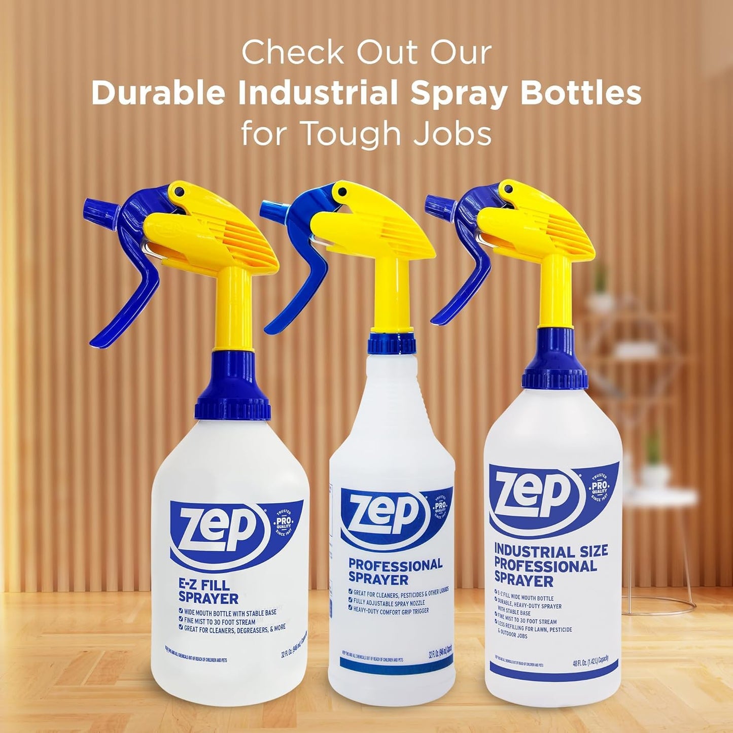 ZEP Professional Spray Bottle - 32 oz Adjustable Nozzle | Fine Mist & Powerful Spray, Refillable (Pack of 3)