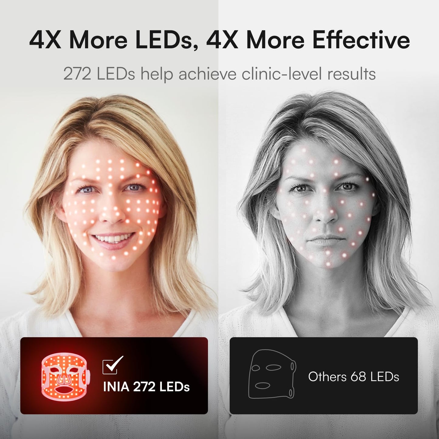 INIA GLOW Wireless Red Light Therapy Mask for Face, 850nm NIR, 272 LEDs
