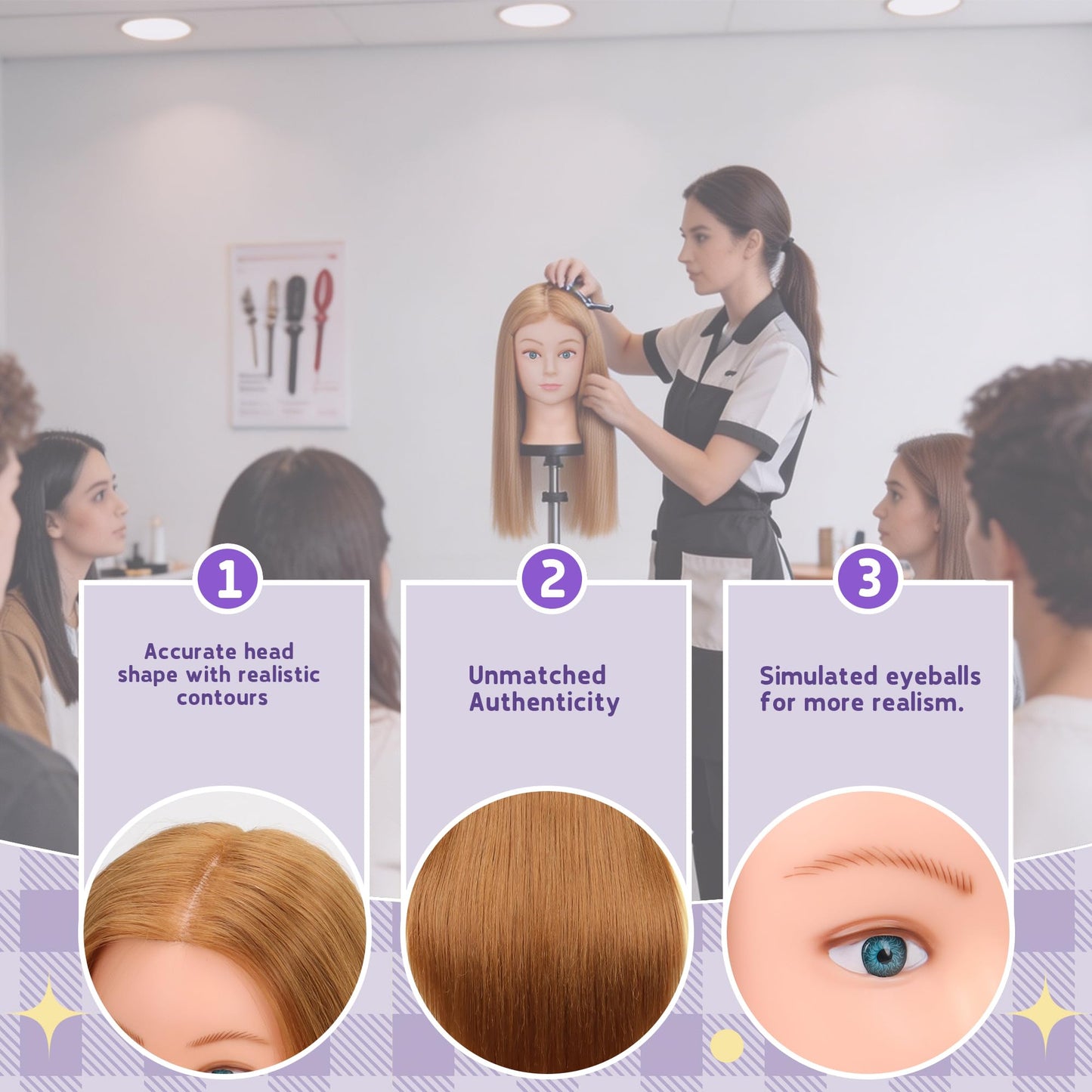 Mannequin Head with 80% Real Hair for Cosmetology, 26-28" Light Brown Hairdresser Training Head with Clamp Holder and Tool (Blonde)