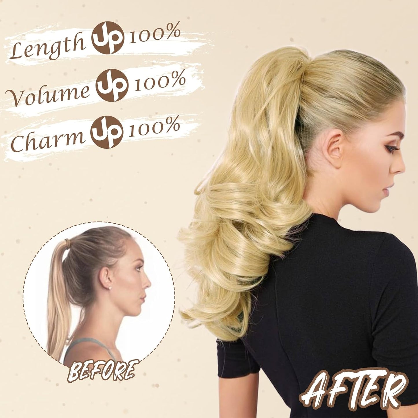 Short Wavy Drawstring Ponytail - 16 Inch Synthetic Clip-In Hair Extensions | Ash Brown Mix