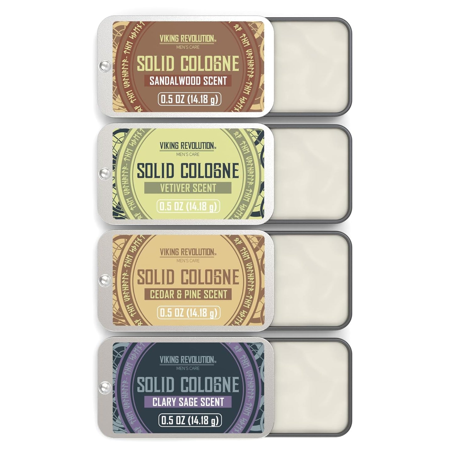 Viking Revolution Solid Cologne Gift Set - 12 Travel Size Colognes with Sandalwood, Vetiver & More | 0.5 Oz Each