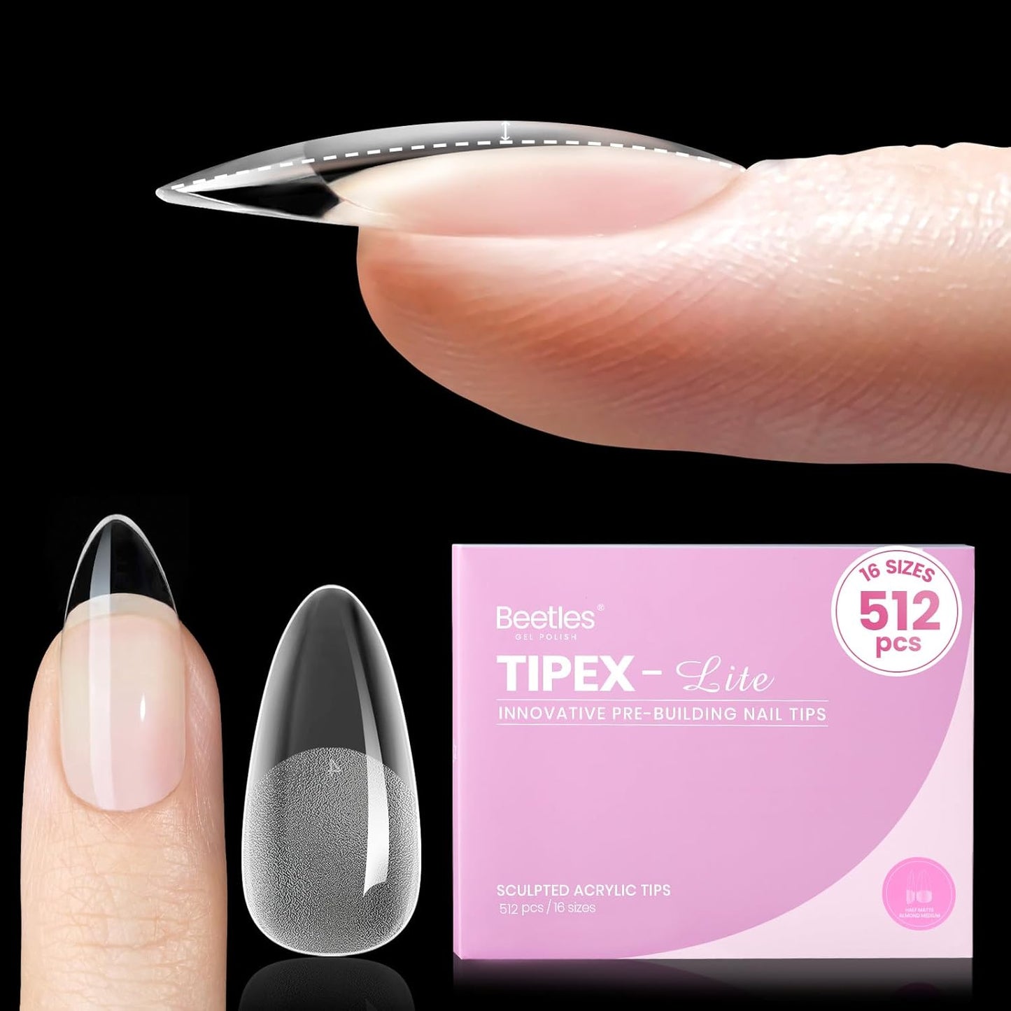 Beetles Nail Tips - XXL Stiletto Instant Apex for DIY Salon Extensions | 160pcs in 16 Sizes (00-14)