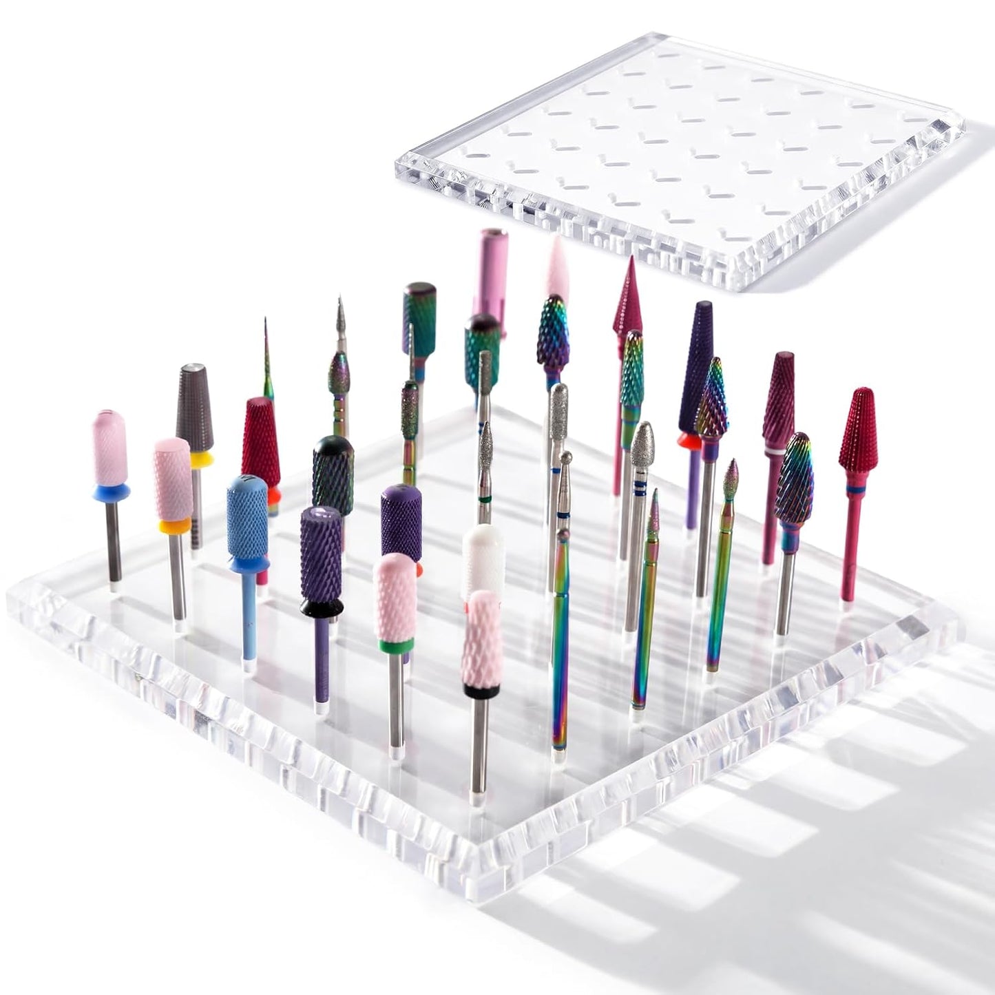 Nail Drill Bits Holder - 12-Hole Acrylic Organizer for Salon & Home | Sturdy Rectangular Design