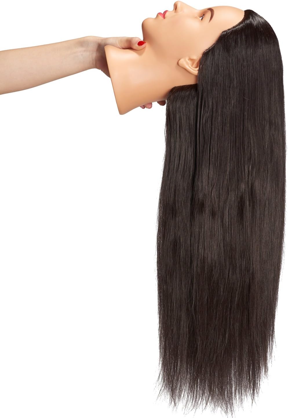 Hairingrid Mannequin Head - 26"-28" Hair Styling Training Doll with Synthetic Fiber Hair | Includes Free Clamp Holder (Black)
