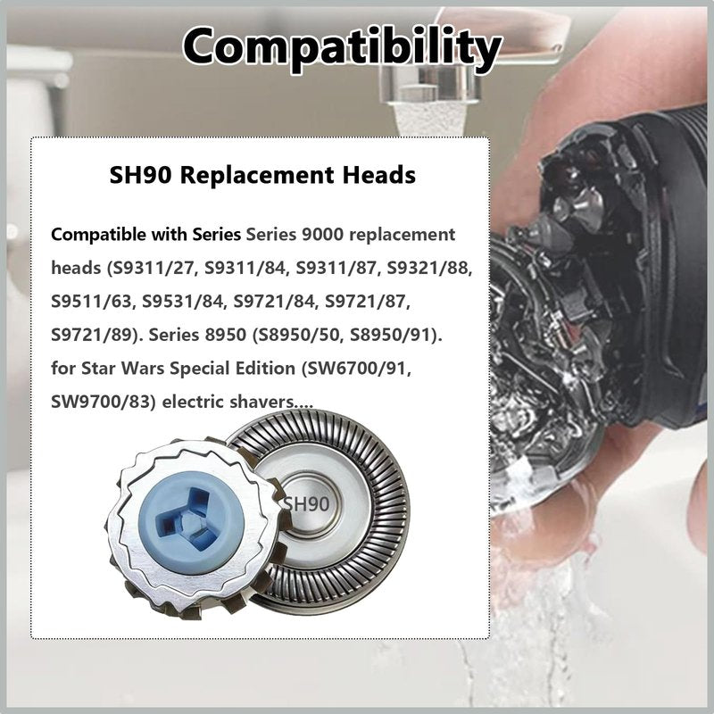 SH90 Replacement Heads Compatible with Philips Norelco 9000 Replacement Heads,for Philips Norelco Series 9000(S9xxx) 8000(S8xxx) Electric Razor Shaver,Upgrade SH90/62 Replacement Double Blades[6 Pack]