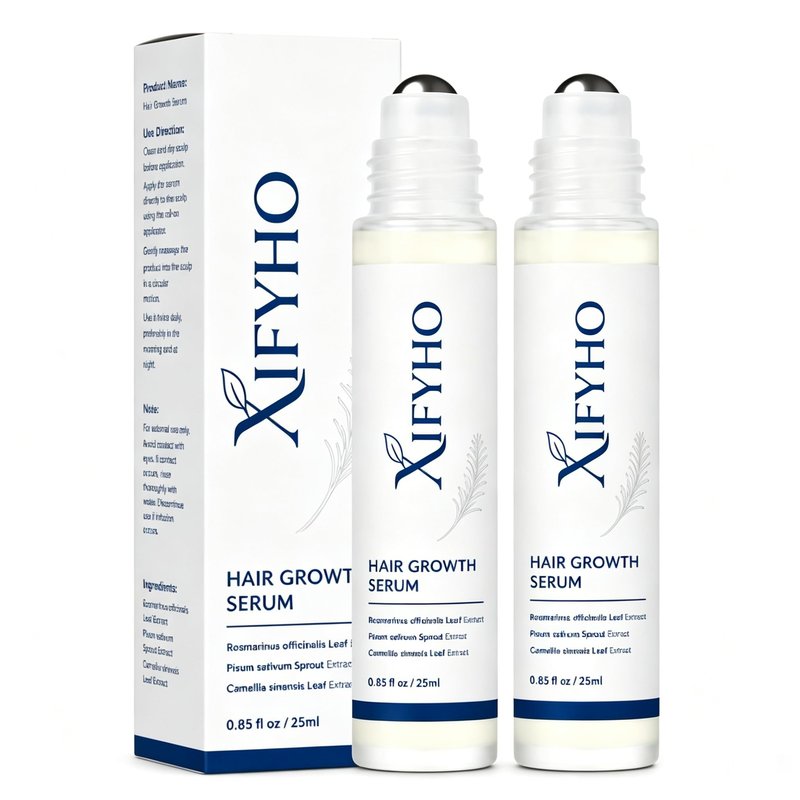 Rosemary Hair Growth Serum Roll-On Bottle 25ml – Contains Rosemary, Redensyl, and Anagain to promote oxygen circulation and reduce hair loss. Free from parabens and sulfates. For men and women（2 pack）