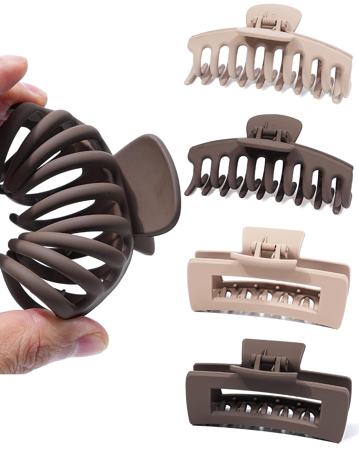 Silicone Hair Claw Clips - 4 Pack Nonslip Flexible Hair Grips for All Hair Types | Black & White