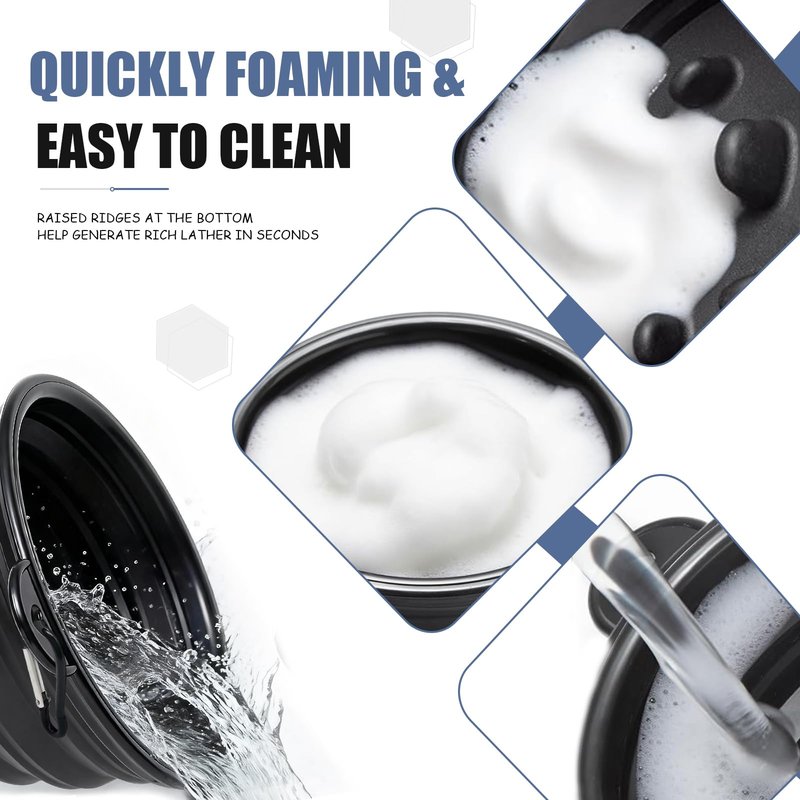 Foldable Shaving Bowl with Carabiner, Silicone Shave Mug for Men, Quick Lather Shaving Cream Bowl, Portable Travel Shaving Soap Bowl, Non-Slip Base, Lightweight Collapsible Design