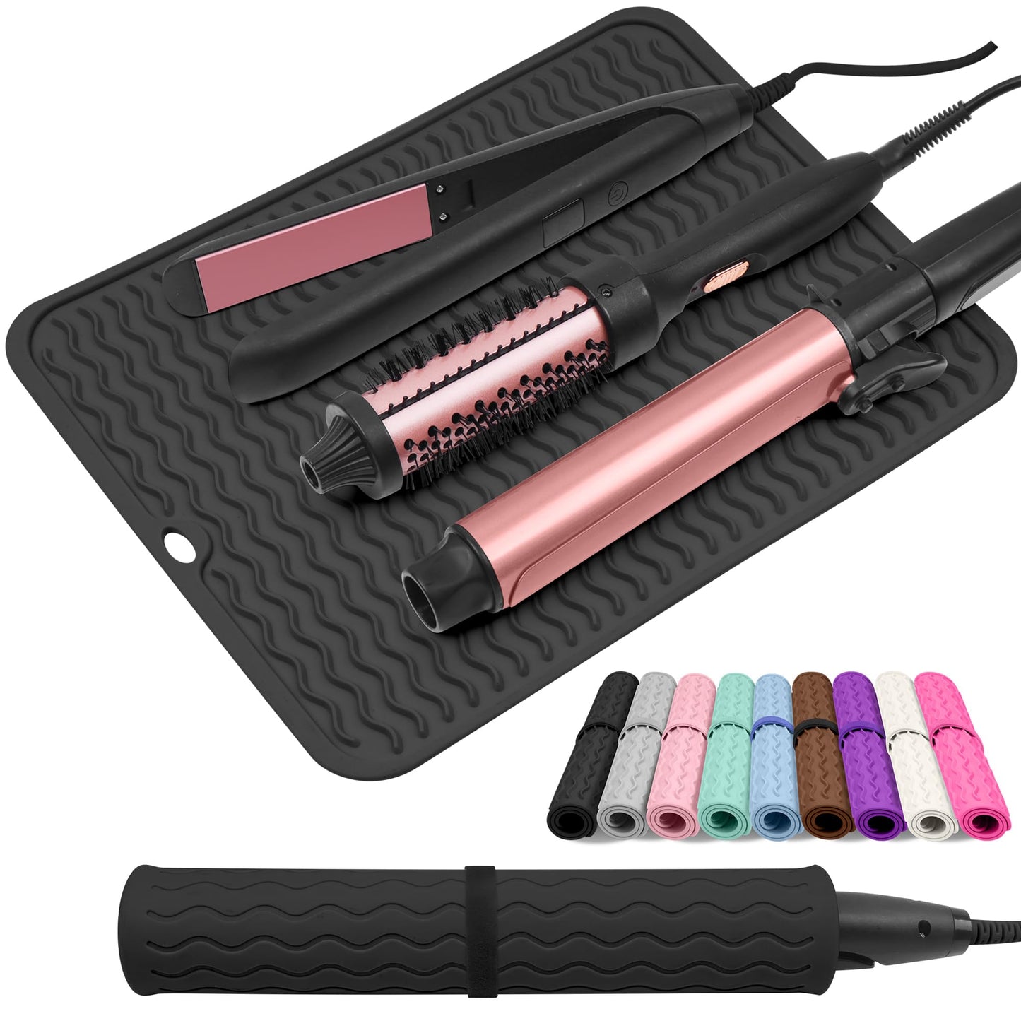 Arsmonjeal Oversize Silicone Heat Resistant Mat for Curling Irons, Flat Irons, Hair Straighteners and Hot Hair Styling Tools, Portable Wrap Pad Cover for Vanity, Travel, Salon(14.2" x 11.0")
