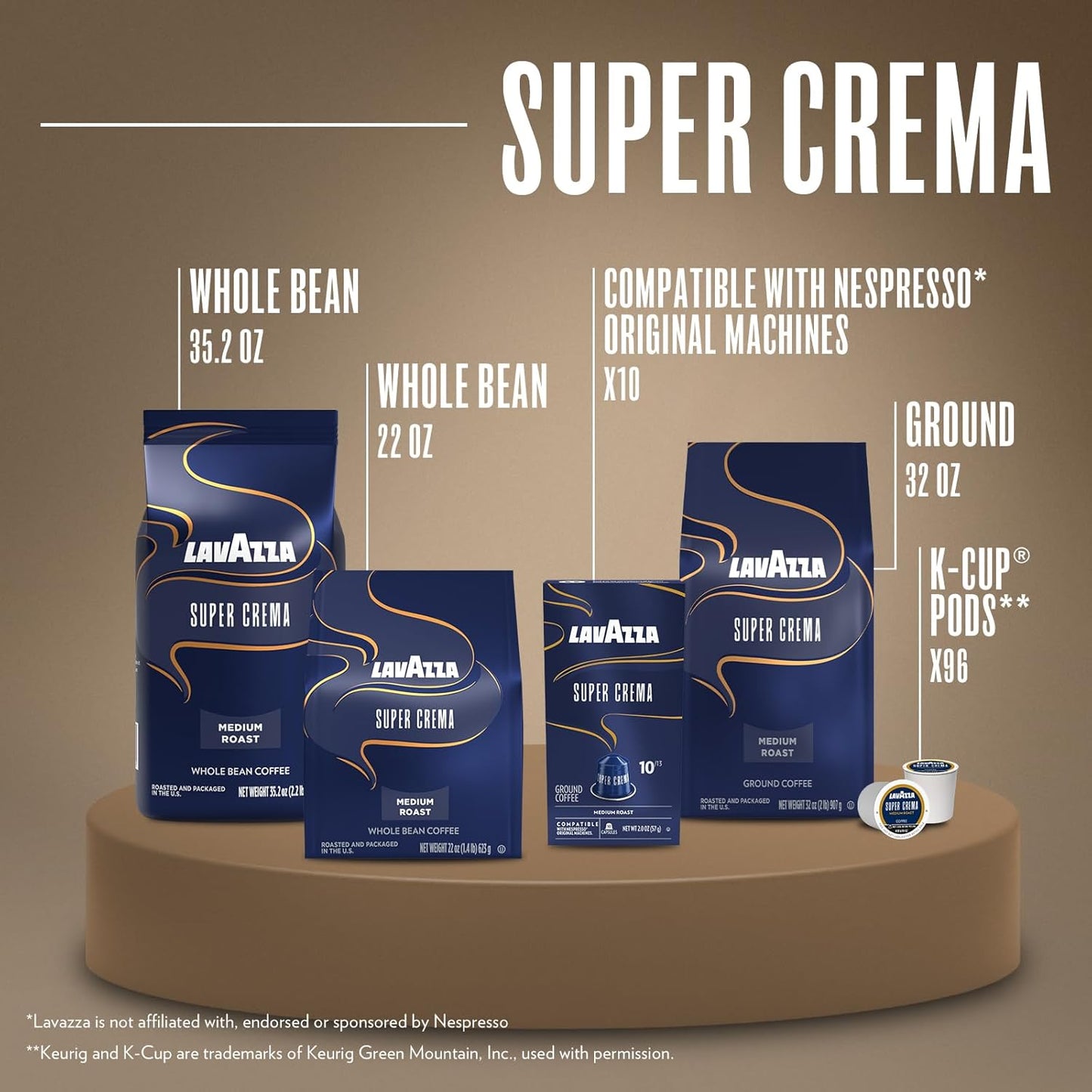 Lavazza Super Crema Whole Bean Coffee - Medium Espresso Roast | Arabica & Robusta Blend, 2.2 lb Bag