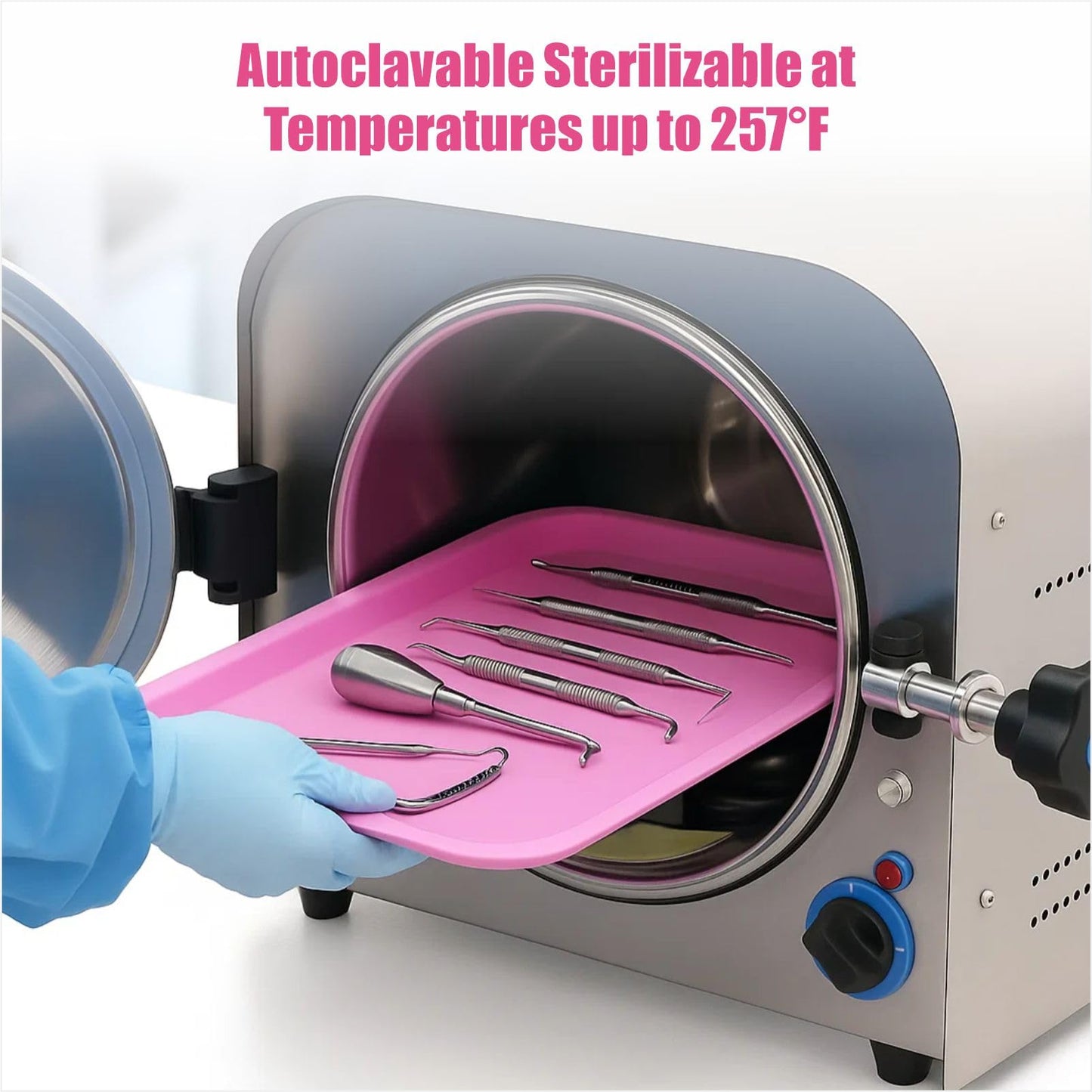 Dental Procedure Tray - Autoclavable Flat Instrument Organizer for Clinics, Labs, and Offices, Reusable, 13.4"L × 9.6" W × 2" (1, Pink)